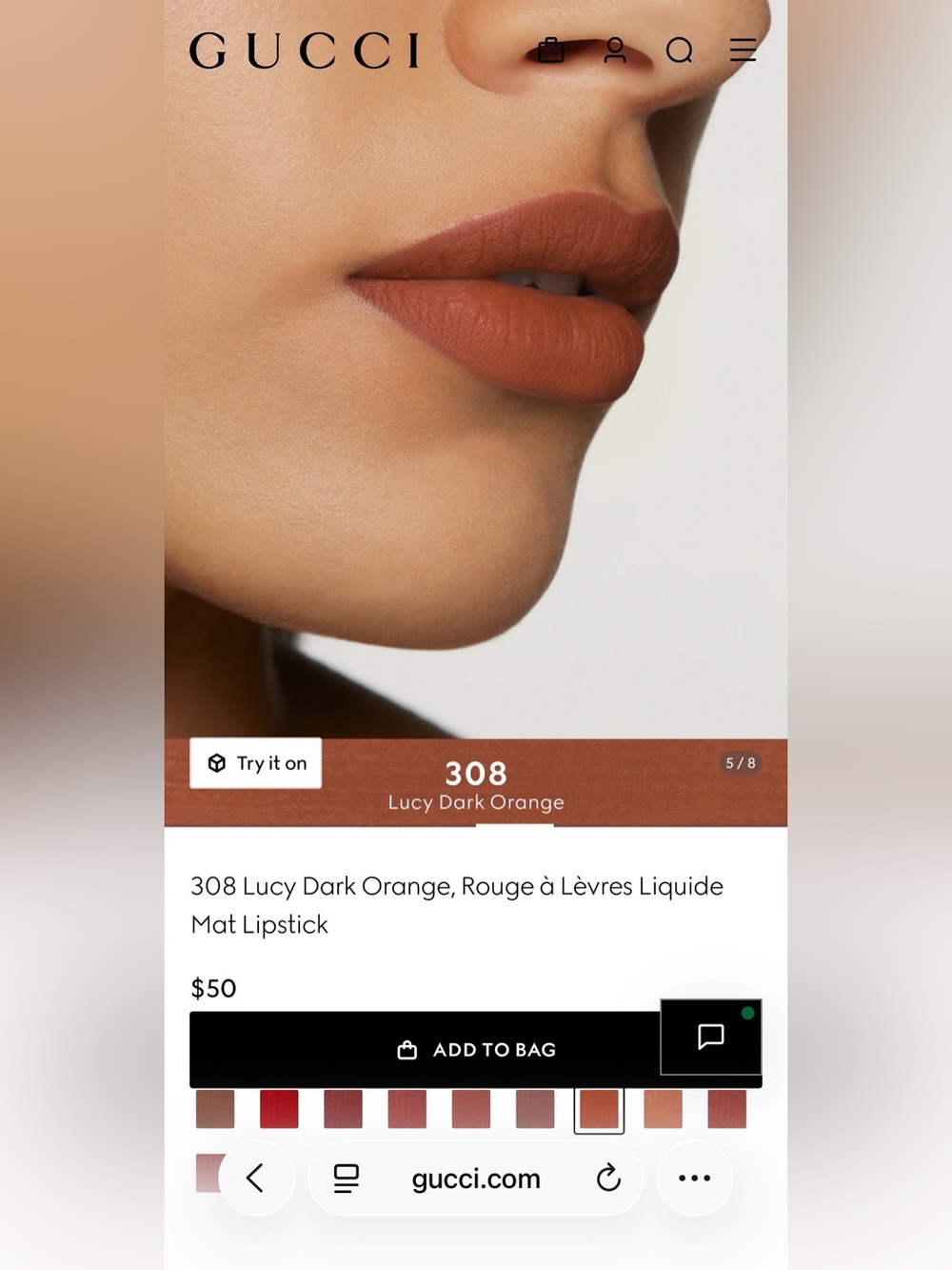 Gucci Liquid Matte Lip Colour in Deep Brown-Orange- NEW with box